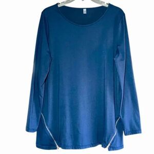 Meaneor Long Sleeve Knit Top with Zipper Detail in Navy Blue Women’s XL